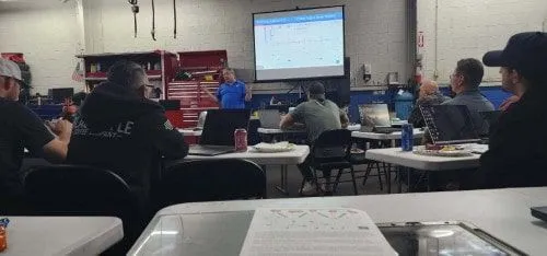 Diag Nation diesel diagnostics classroom training session with professional automotive technicians