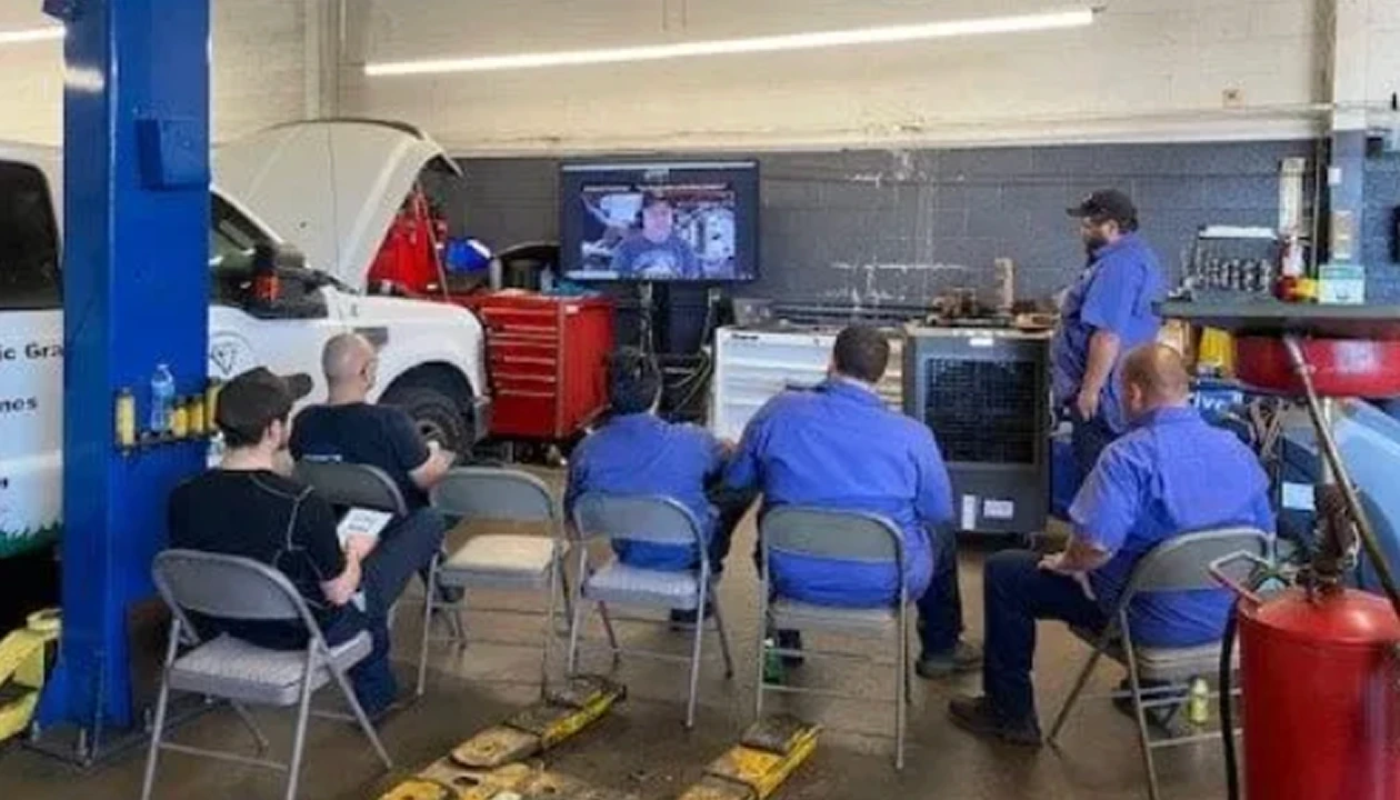 3A Automotive team participating in virtual diagnostics training with Diag Nation instructors Adam Robertson and Eric Ziegler in 2022